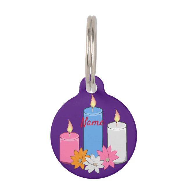 Lit Candle Flowers Thunder_Cove Pet Tag (Front)