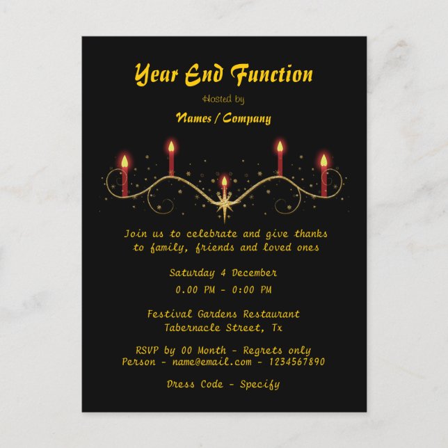 Lit candles "year end" party celebration postcard (Front)