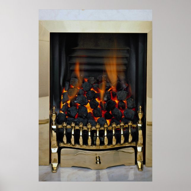 Lit coal in brass basket poster (Front)