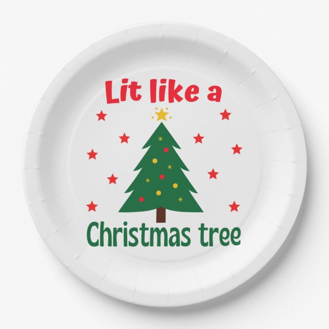 Lit Like A Christmas Tree Christmas   Paper Plate (Front)