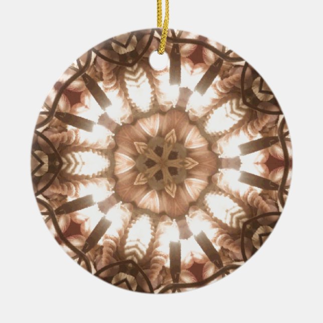 Lit Merry Christmas Tree Lights Kaleidoscope Art Ceramic Ornament (Front)