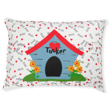 Blue Dog House Red Hearts Bones blancs Personnalis