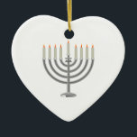 Lit Silver Hanukkah Menorah with Star of David Ceramic Ornament<br><div class="desc">Lit Silver Hanukkah Menorah with Star of David. Perfect for celebrating Hanukkah! 
 Did you know? You can customize this item by clicking "Customize It"!</div>