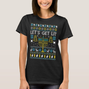 Lit Ugly Hanukkah Chanukah Menorah Mens Womens T-Shirt