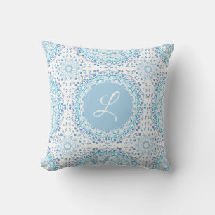Lite Blue Mandala Decorative pillow with monogram