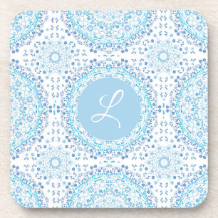 Lite blue monogram mandala coaster