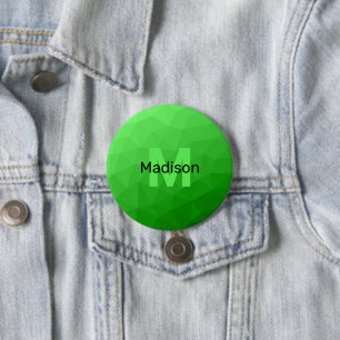 Lite green gradient geometry mesh pattern Monogram 3 Inch Round Button