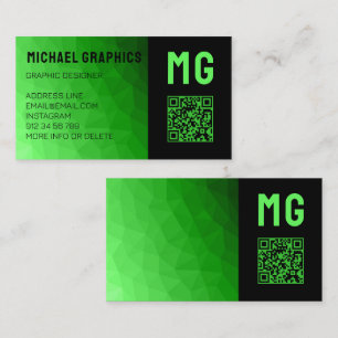 Lite green gradient geometry mesh pattern Monogram Business Card