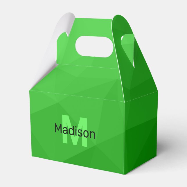 Lite green gradient geometry mesh pattern Monogram Favor Box (Front Side)