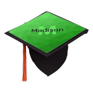Lite green gradient geometry mesh pattern Monogram Graduation Cap Topper