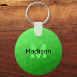 Lite green gradient geometry mesh pattern Monogram Keychain<br><div class="desc">Monogram Personalize with your custom initial and name. 
Light green gradient geometric mesh pattern bright triangles ombre. 
Triangle geometric mesh with light dark green ombre gradient. 
pattern,  ombre,  mesh,  triangles,  geometry,  geometric,  gradient,  cool,  triangle,  green</div>