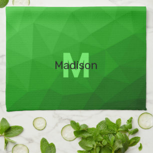 Lite green gradient geometry mesh pattern Monogram Kitchen Towel