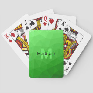 Lite green gradient geometry mesh pattern Monogram Playing Cards