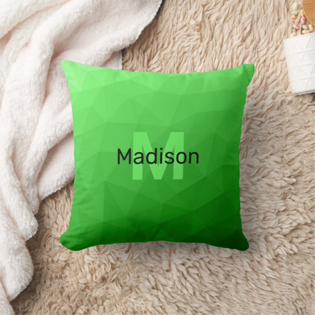Lite green gradient geometry mesh pattern Monogram Throw Pillow (Blanket)