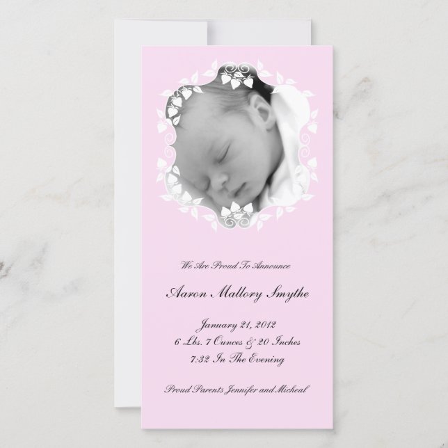 Lite Pink Girl New Baby Photo Card (Front)