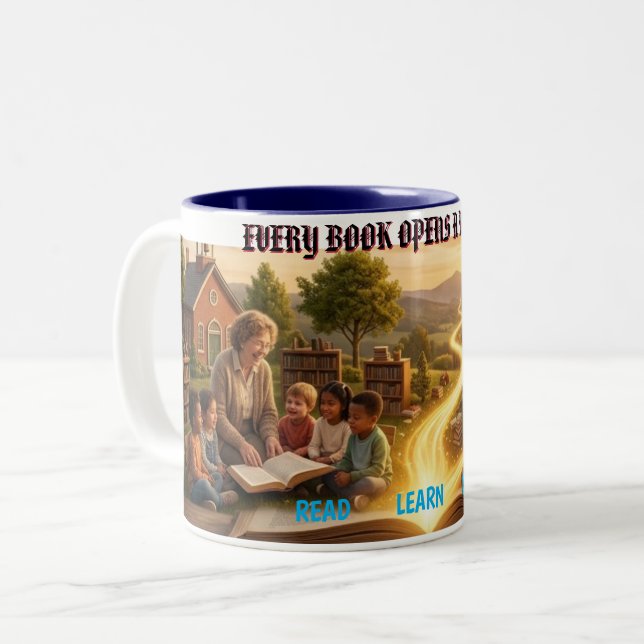 Literacy Day Reading Two-Tone Coffee Mug (Front Left)