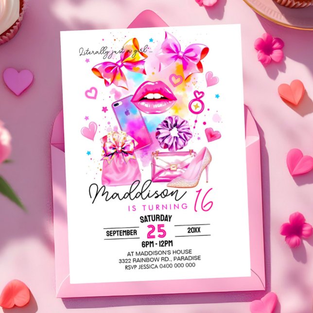 Literally just a Girl INVITATION Neon Coquette (Neon Messy Coquette Literally just a Girl Birthday Party Invitation. Neon Bow Party Invitation)