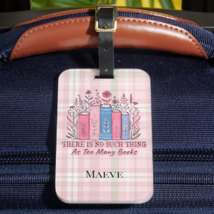 Literary Blooms Book Stack Soft Plaid  Luggage Tag