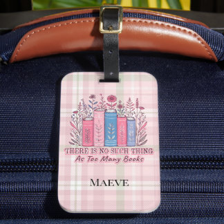 Literary Blooms Book Stack Soft Plaid  Luggage Tag