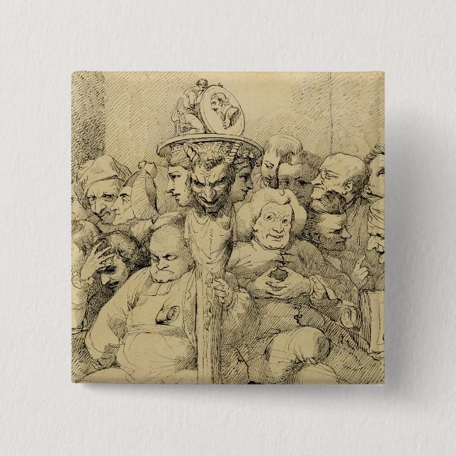 Literary Characters Assembled Around the Medallion 2 Inch Square Button (Front)