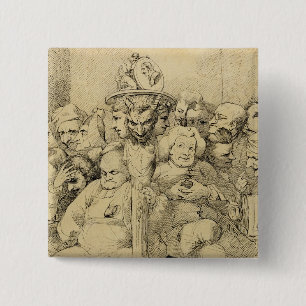 Literary Characters Assembled Around the Medallion 2 Inch Square Button