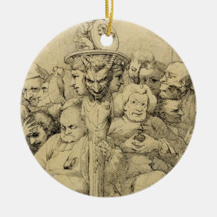 Literary Characters Assembled Around the Medallion Ceramic Ornament