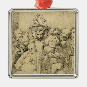 Literary Characters Assembled Around the Medallion Metal Ornament