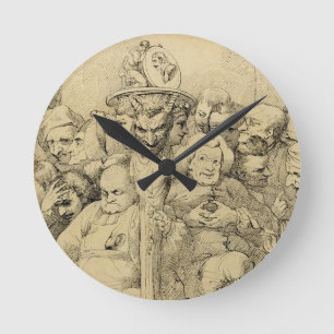 Literary Characters Assembled Around the Medallion Round Clock