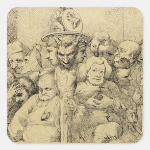 Literary Characters Assembled Around the Medallion Square Sticker