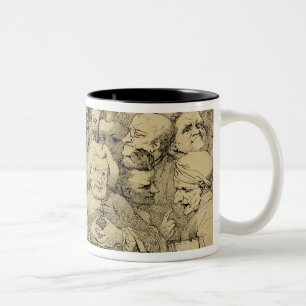 Literary Characters Assembled Around the Medallion Two-Tone Coffee Mug