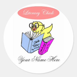 Literary Chick Bookplate Classic Round Sticker