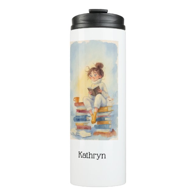 Literary Girl Book Personalized Thermal Tumbler (Front)