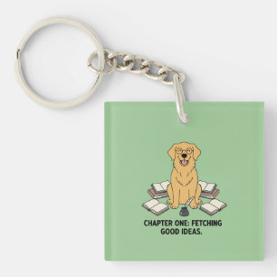 Literary Golden Retriever Green Acrylic Key Holder Keychain