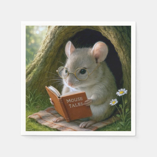 Literary Mouse In a Cozy Tree Hole Napkin (Front)