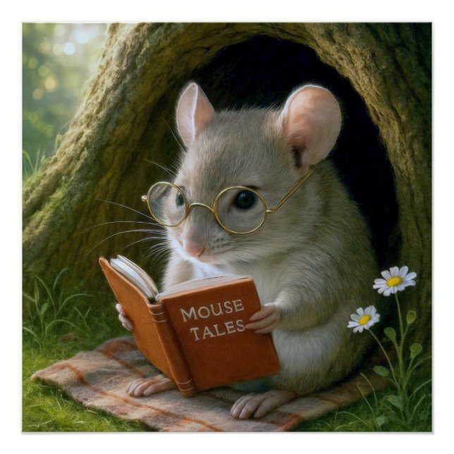 Literary Mouse In a Cozy Tree Hole Poster (Front)