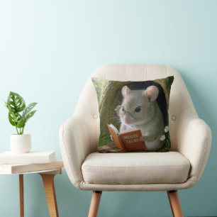 Literary Mouse In a Cozy Tree Hole Throw Pillow