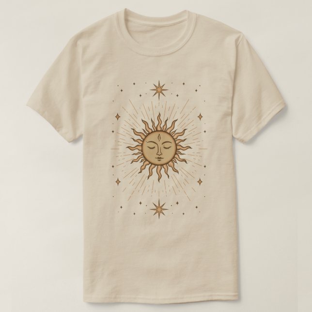 Litha Celestial Sun Face Summer Solstice Art T-Shirt (Design Front)