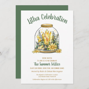 Litha Summer Floral Greenery & Citrine Crystals Invitation