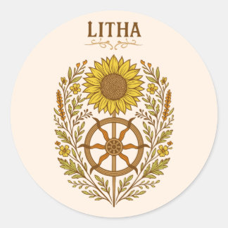 Litha Sunflower Wheel Summer Solstice Celestial  Classic Round Sticker