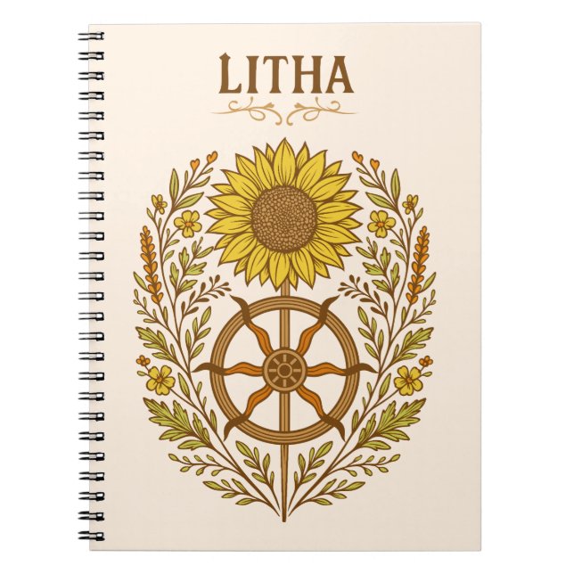 Litha Sunflower Wheel Summer Solstice Celestial  Notebook (Front)