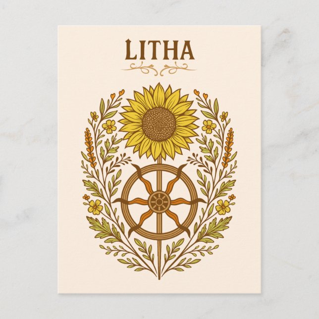 Litha Sunflower Wheel Summer Solstice Celestial  Postcard (Front)
