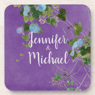 Lithograph Modern Plain Calligraphy Name Floral  Coaster