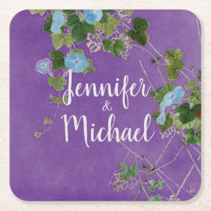 Lithograph Modern Plain Calligraphy Name Floral Square Paper Coaster