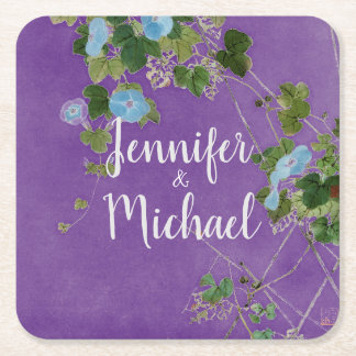 Lithograph Modern Plain Calligraphy Name Floral Square Paper Coaster