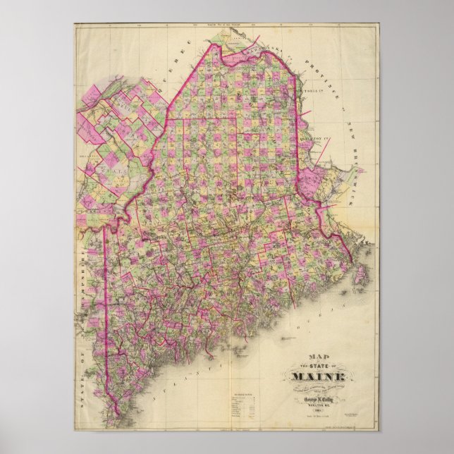 Lithographed Map of Maine Poster (Front)