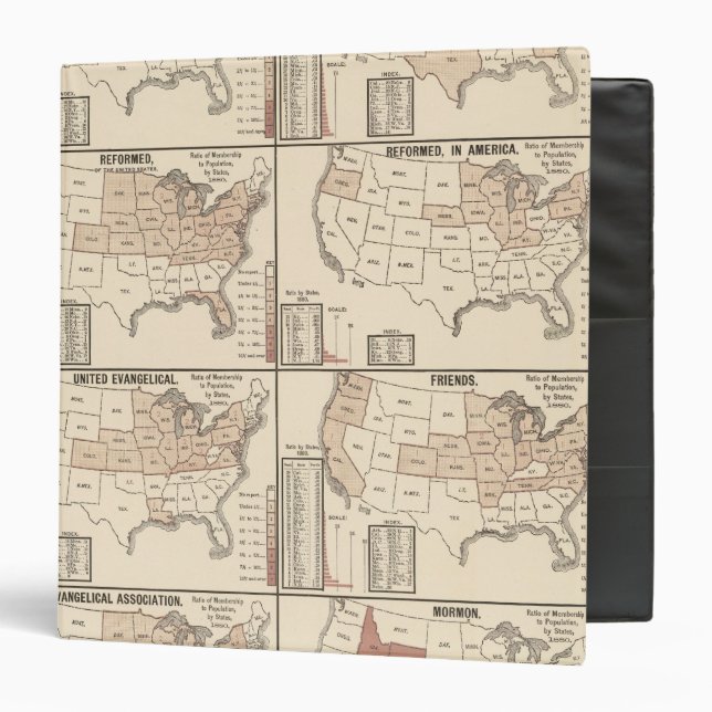 lithographed maps of denominational statistics binder (Front/Inside)