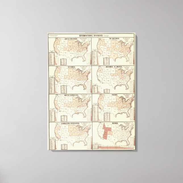 lithographed maps of denominational statistics canvas print (Front)