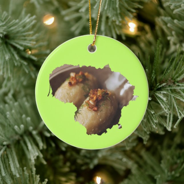 Lithuania Country Outline With Potato Dish Ceramic Ornament (Tree)