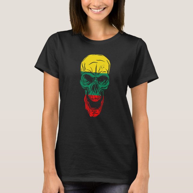 Lithuania Flag Colours Skull T-Shirt (Front)