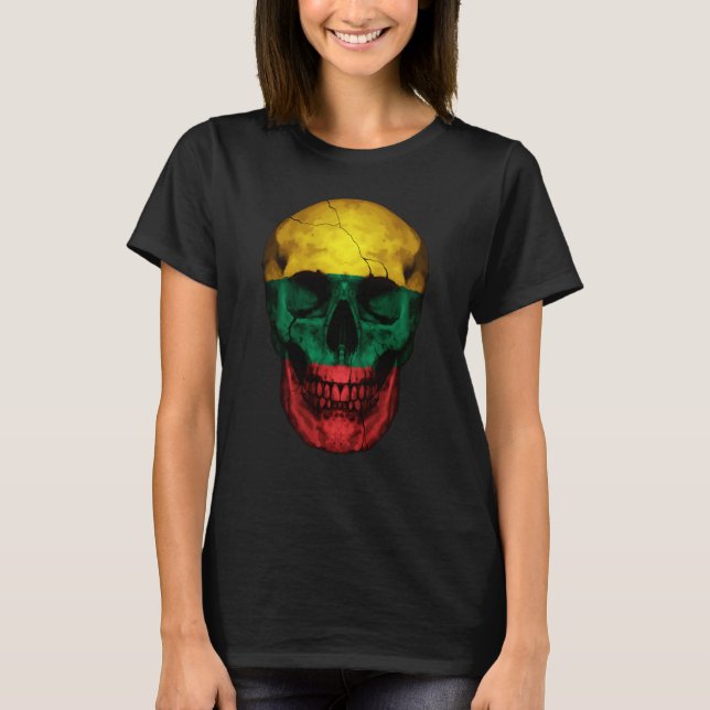 Lithuania Flag Skull Lithuanian Roots Proud Patrio T-Shirt (Front)